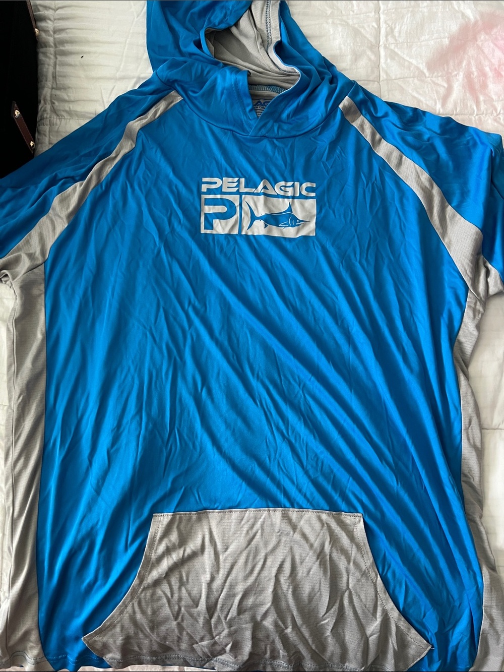 Pelagic vaportech Blue and Light Gray Hooded Sun Shirt